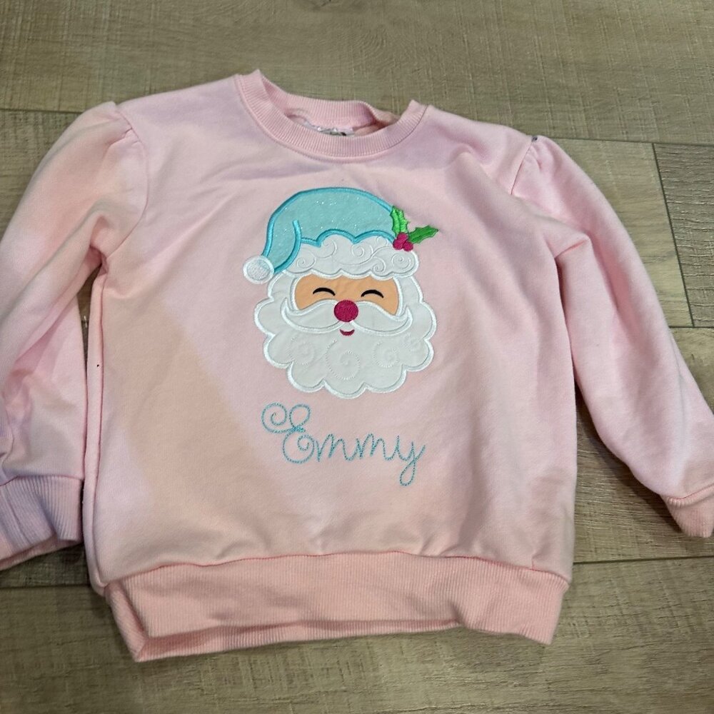 BB BLANKS BOUTIQUE GIRLS SANTA CHRISTMANS PINK SWEATSHIRT EMMIE 3T